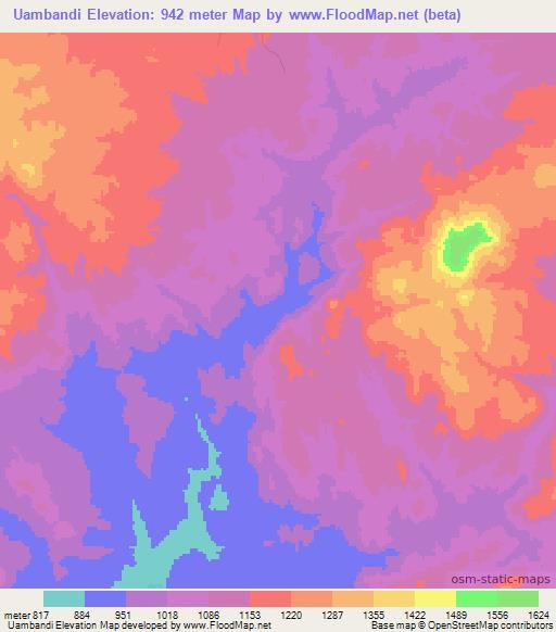 Uambandi,Angola Elevation Map