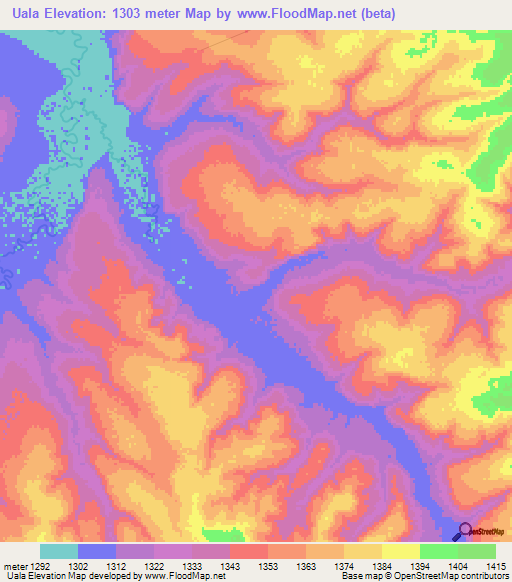 Uala,Angola Elevation Map