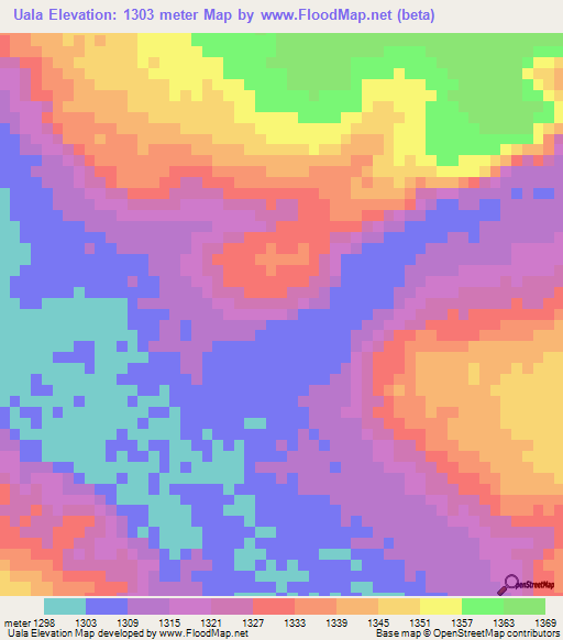 Uala,Angola Elevation Map