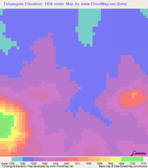 Txiuangula,Angola Elevation Map