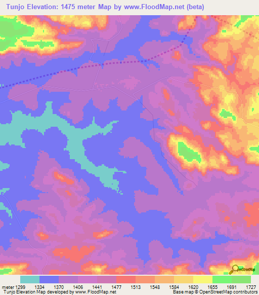 Tunjo,Angola Elevation Map