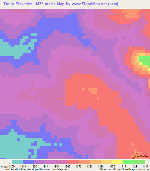 Tunjo,Angola Elevation Map