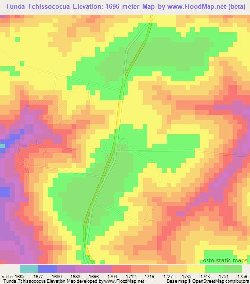 Tunda Tchissococua,Angola Elevation Map