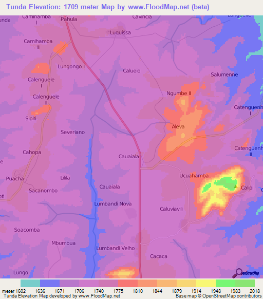 Tunda,Angola Elevation Map