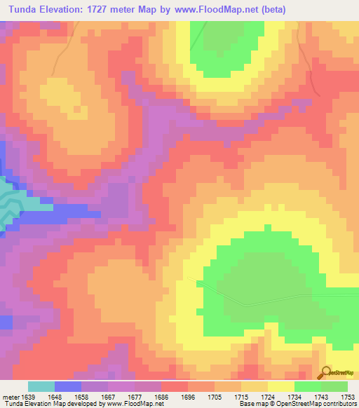 Tunda,Angola Elevation Map
