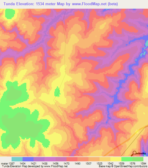 Tunda,Angola Elevation Map