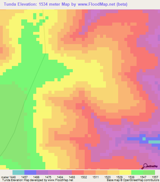 Tunda,Angola Elevation Map