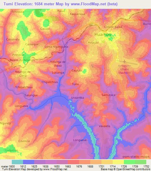 Tumi,Angola Elevation Map