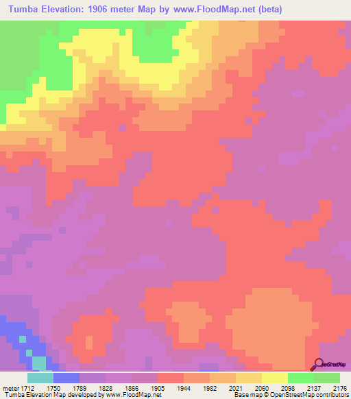 Tumba,Angola Elevation Map