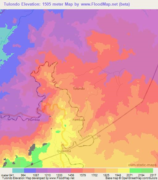 Tulondo,Angola Elevation Map