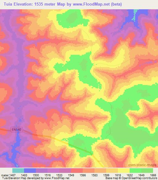Tuia,Angola Elevation Map