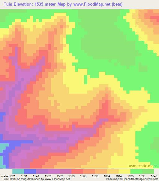 Tuia,Angola Elevation Map