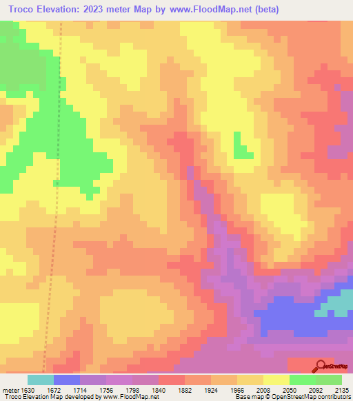 Troco,Angola Elevation Map