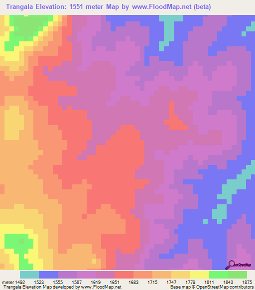 Trangala,Angola Elevation Map