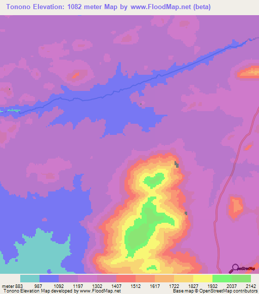 Tonono,Angola Elevation Map
