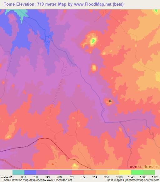 Tome,Angola Elevation Map