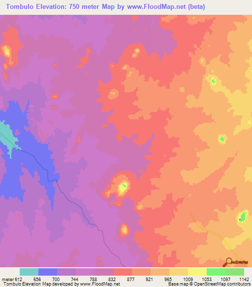 Tombulo,Angola Elevation Map