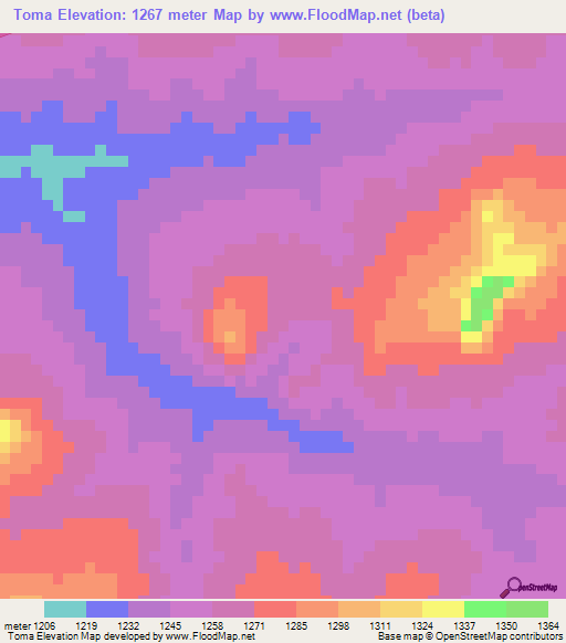 Toma,Angola Elevation Map