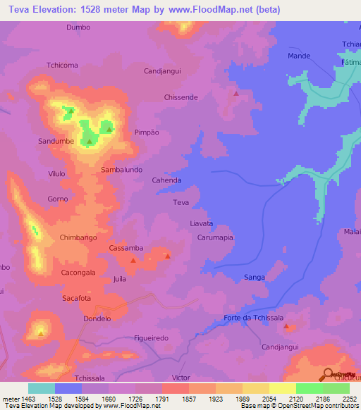Teva,Angola Elevation Map