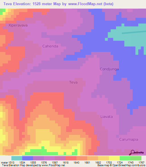 Teva,Angola Elevation Map