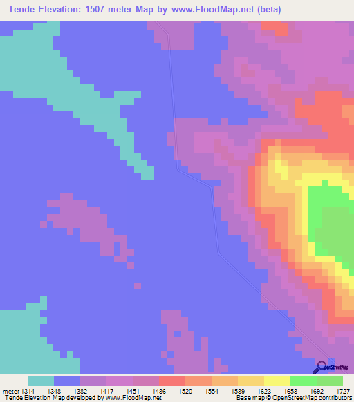 Tende,Angola Elevation Map