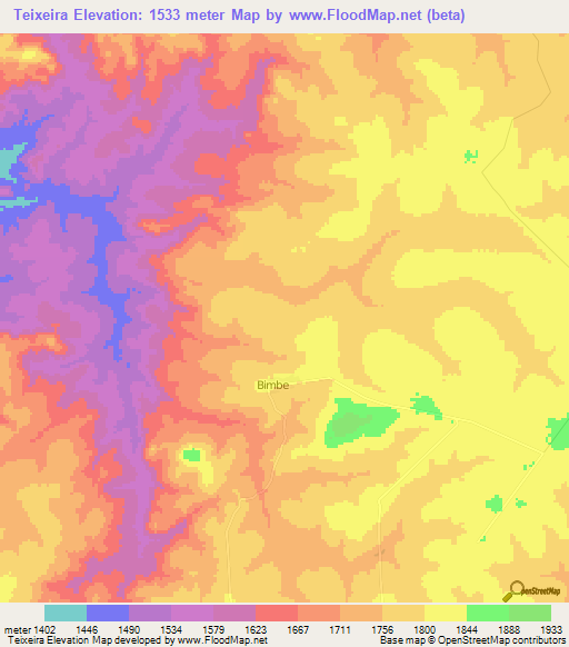 Teixeira,Angola Elevation Map