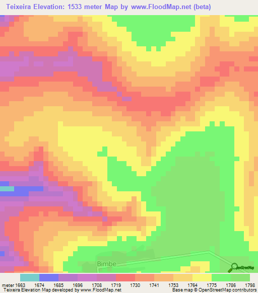 Teixeira,Angola Elevation Map