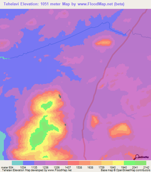 Tehelavi,Angola Elevation Map