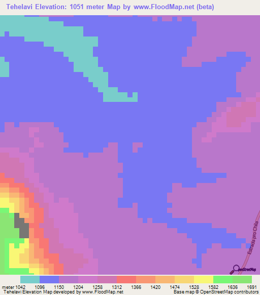 Tehelavi,Angola Elevation Map