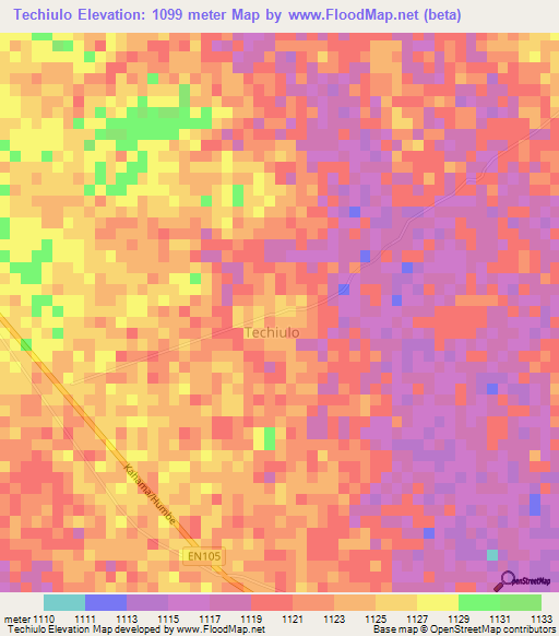 Techiulo,Angola Elevation Map