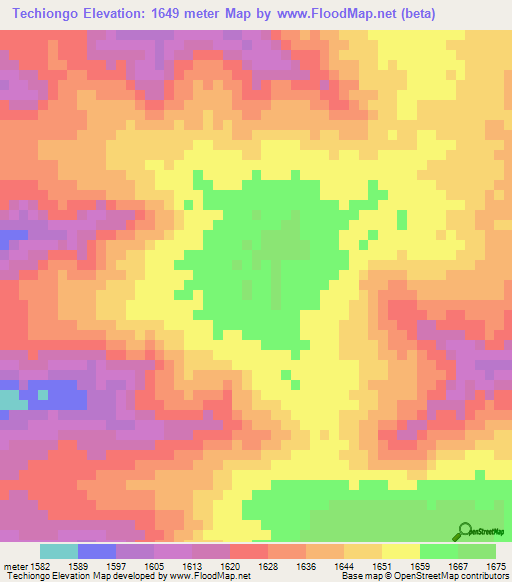 Techiongo,Angola Elevation Map