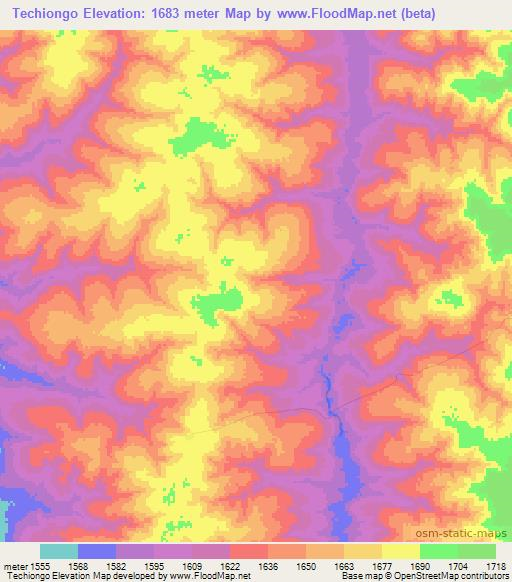 Techiongo,Angola Elevation Map