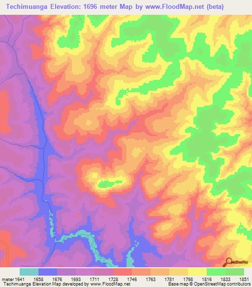 Techimuanga,Angola Elevation Map