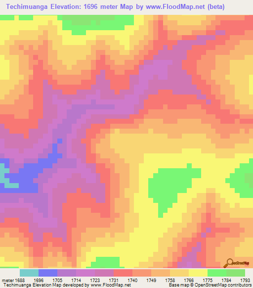 Techimuanga,Angola Elevation Map