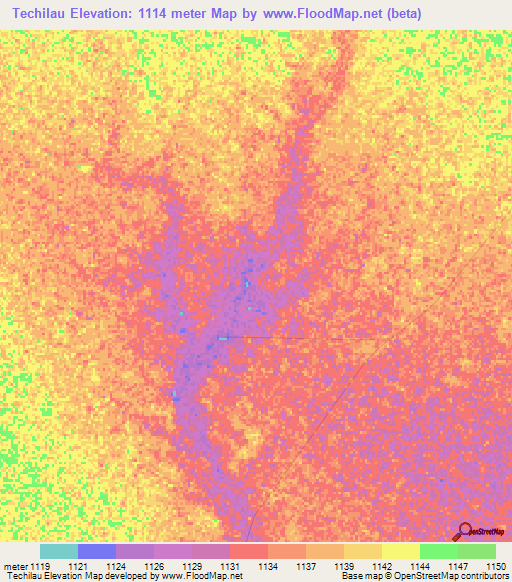 Techilau,Angola Elevation Map