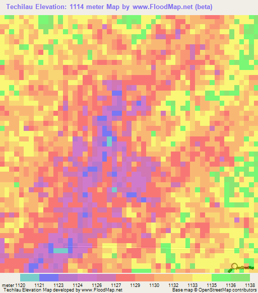 Techilau,Angola Elevation Map