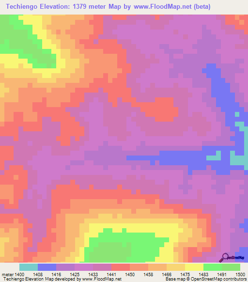 Techiengo,Angola Elevation Map