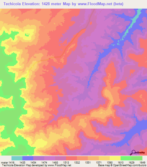 Techicola,Angola Elevation Map