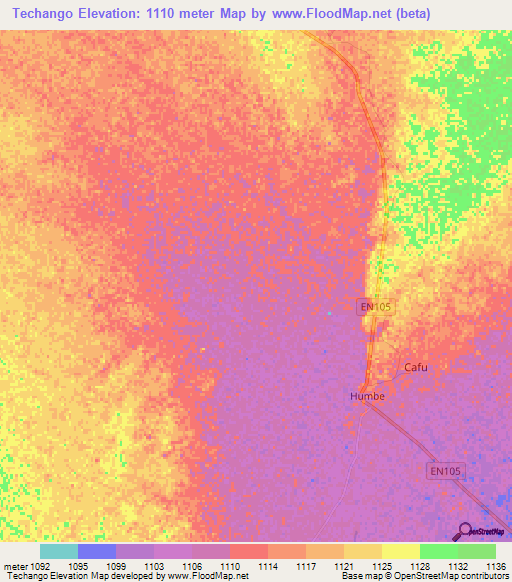 Techango,Angola Elevation Map