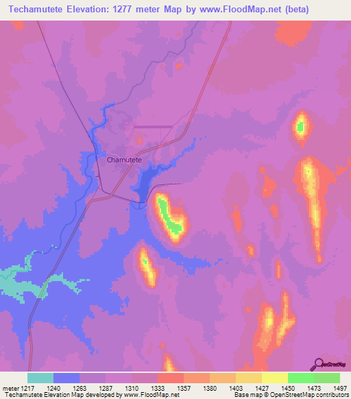 Techamutete,Angola Elevation Map