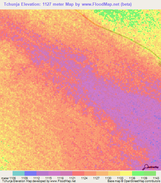 Tchunja,Angola Elevation Map
