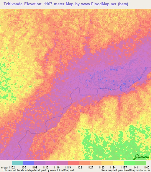 Tchivanda,Angola Elevation Map