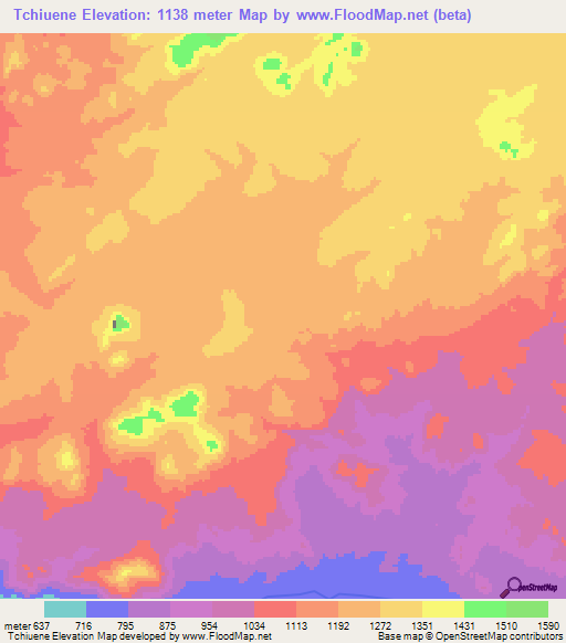 Tchiuene,Angola Elevation Map