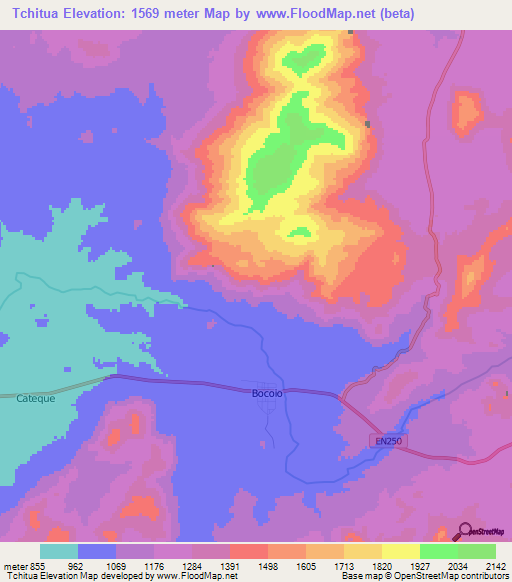 Tchitua,Angola Elevation Map