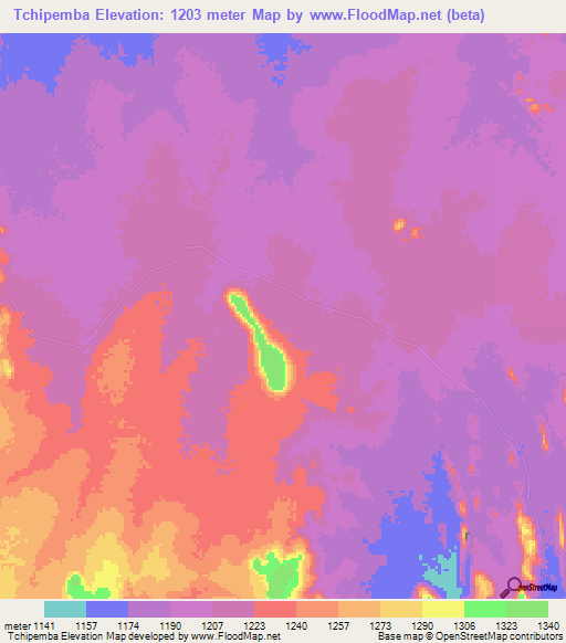Tchipemba,Angola Elevation Map