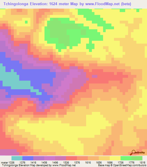 Tchingolonga,Angola Elevation Map