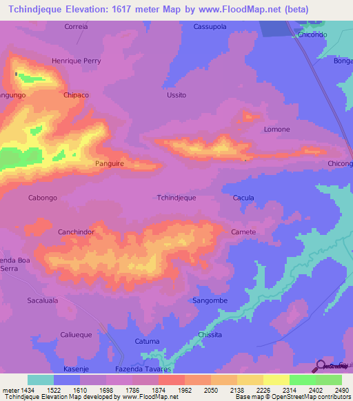 Tchindjeque,Angola Elevation Map