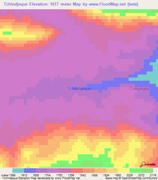 Tchindjeque,Angola Elevation Map