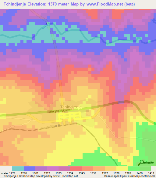 Tchindjenje,Angola Elevation Map