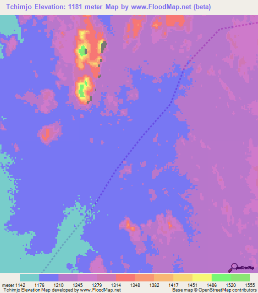 Tchimjo,Angola Elevation Map